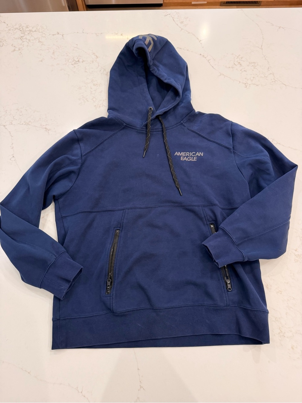 American Eagle Active Men’s Large Navy Hoodie Zip Pocket Pullover Sweatshirt